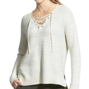 Athleta White Knit V-Neck Pullover Sweater XXS | Cozy Lightweight Layer | Missin